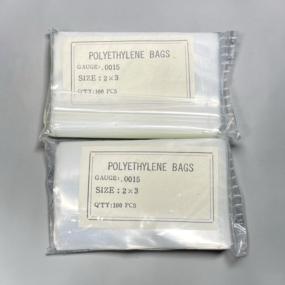 Polyethylene Clear Flat Open Bags Gauge .0015 Lot Of 2 Packs 100 Piece Each 2X3"